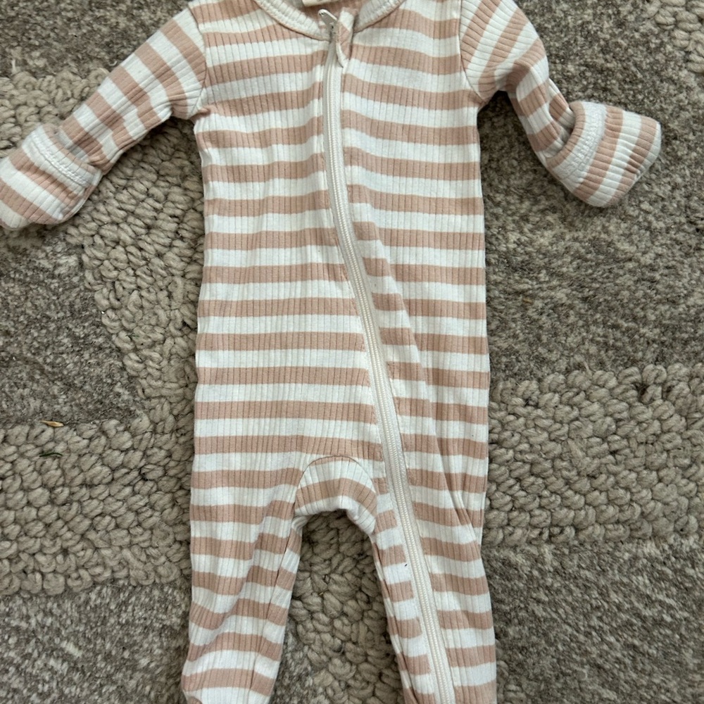 Cozy Striped Kids Footie in Cream and Tan